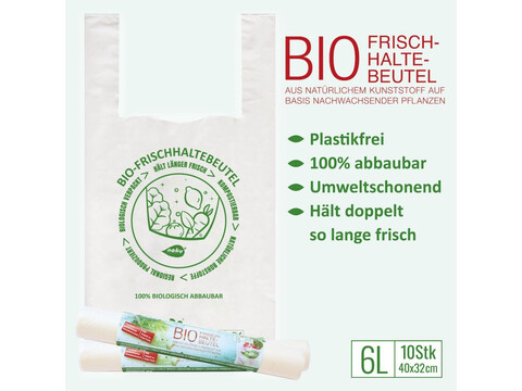 Bio Frischhaltebeutel/Tragetaschen aus Bio Kunststoff 40x32cm im Pack (10 Stck)
