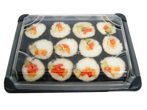 600 Sushi Take Away Schalen Sushibox schwarz m Deckel klar Anti Fog 171x91x50mm 