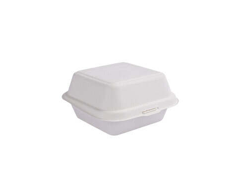 Burger Box Klappdeckelbehälter aus Zuckerrohr quadratisch 450ml Karton (500 Stück)